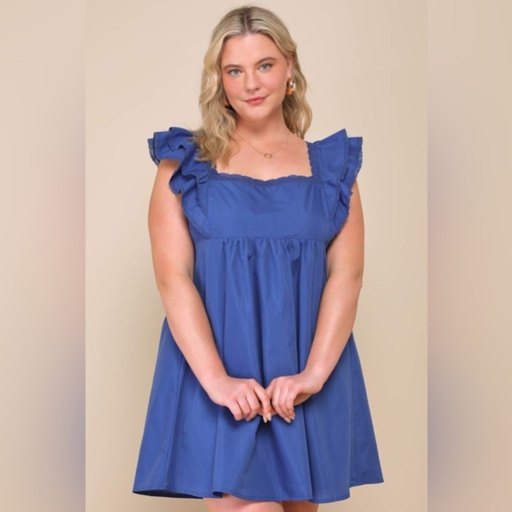 Lulu’s NEW Marvelous Time Cobalt Blue Ruffled Open Back Mini Dress
